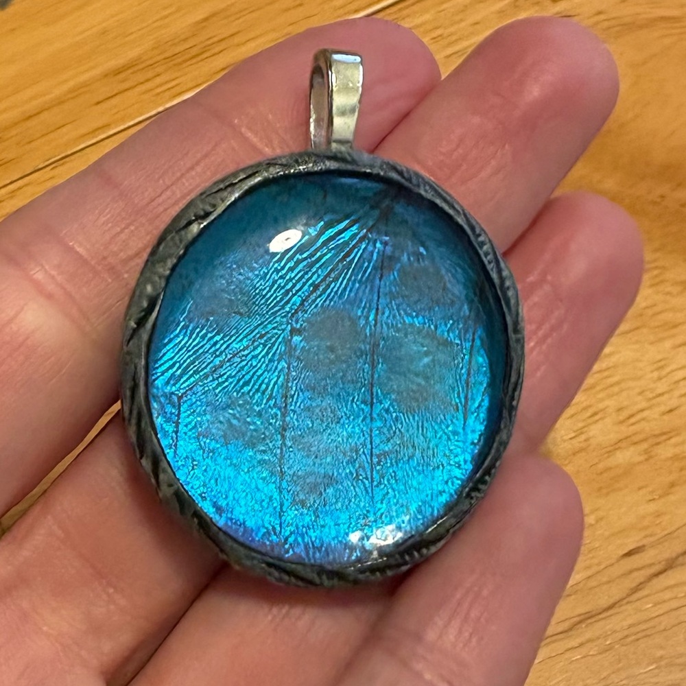 Large Blue morpho butterfly wing pendant- firm on price